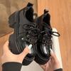 French Platform Heightening Small Leather Shoes Women'S British Style Deep Mouth Single Shoes Black Loafers High Heels