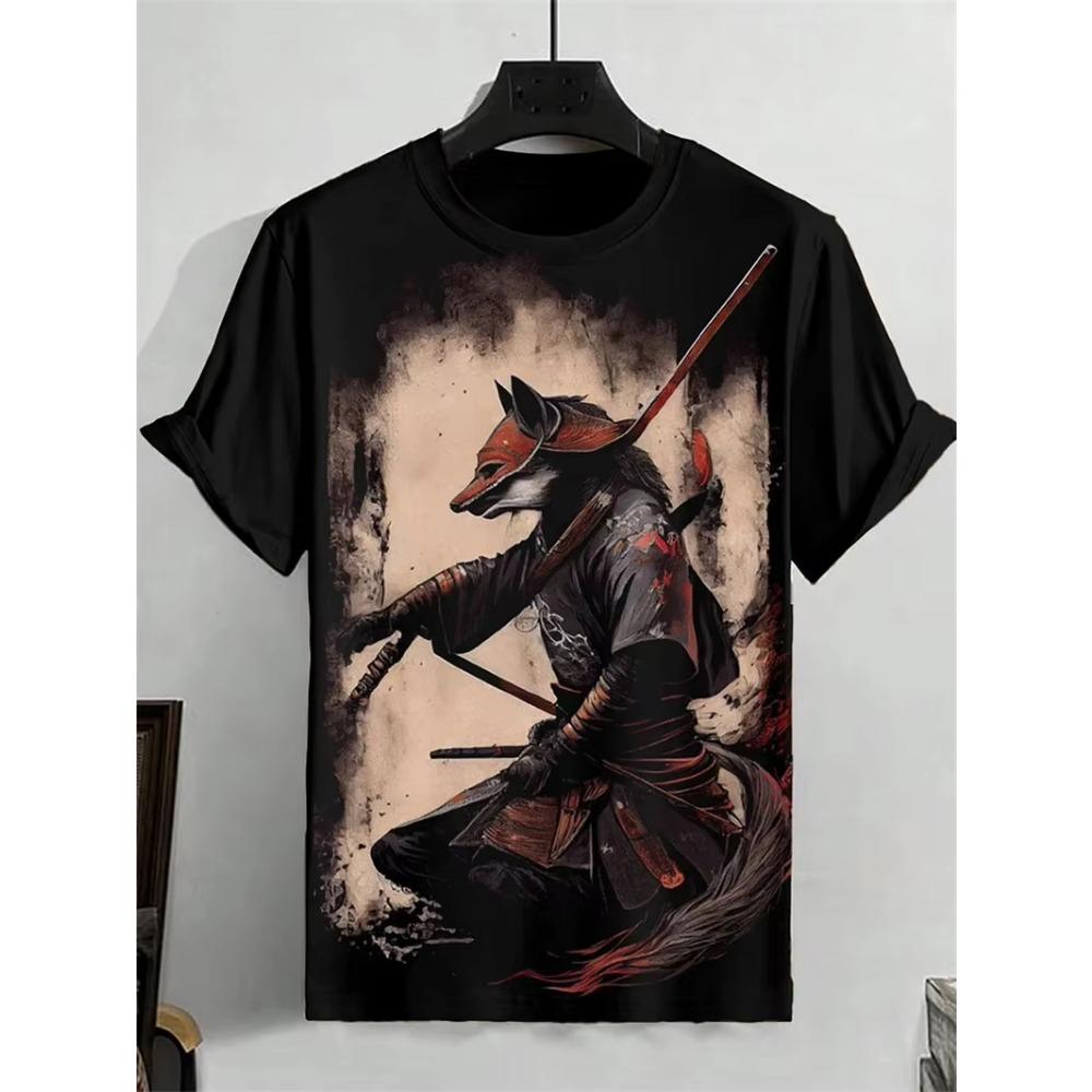 T-shirt Nouveau Style Japonais Encre Samouraï Impression 3D T-shirt Hommes Femmes Mode Hip Hop Manches Courtes Hauts T-shirts Vêtements Hommes