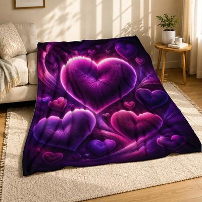 Plush Purple Hearts Coral Fleece Blanket
