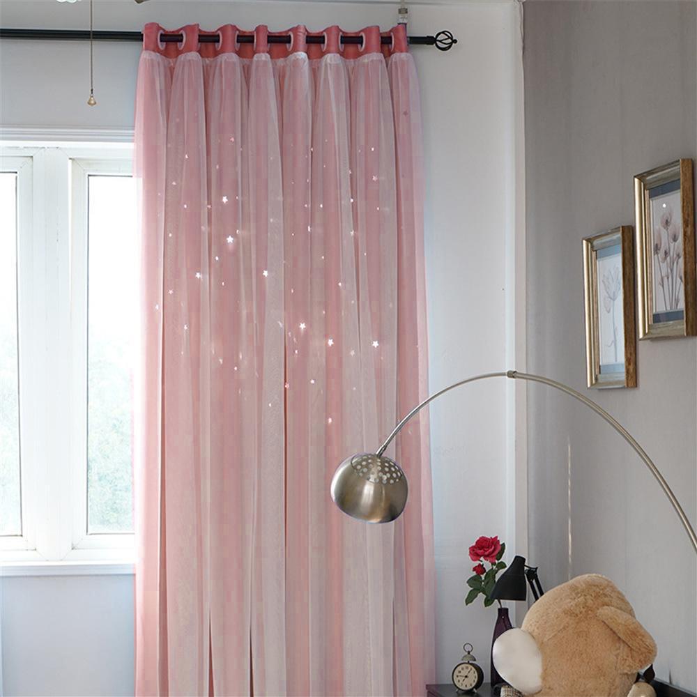 1/2Pcs Stars Blackout Curtains Double Layer Romantic Pink Tull Curtain for Living Room Girl's Bedroom Window Drapes Decoration