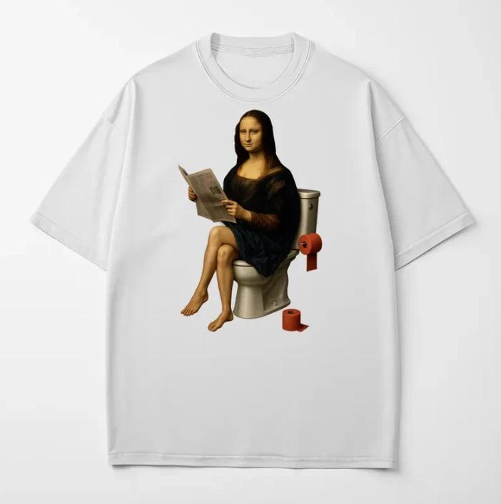 Funny Mona Lisa Toilet T-Shirt: Art Meme Parody Tee S