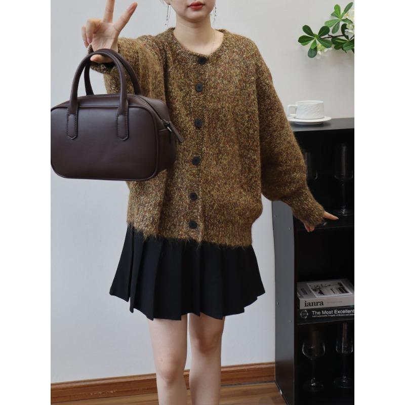 

Вязаный кардиган с рукавами «летучая мышь», новинка осени и зимы, свободный, мягкий, восковой, с круглым вырезом, высококлассный темпераментный свитер-жакет для женщин One size коричневый