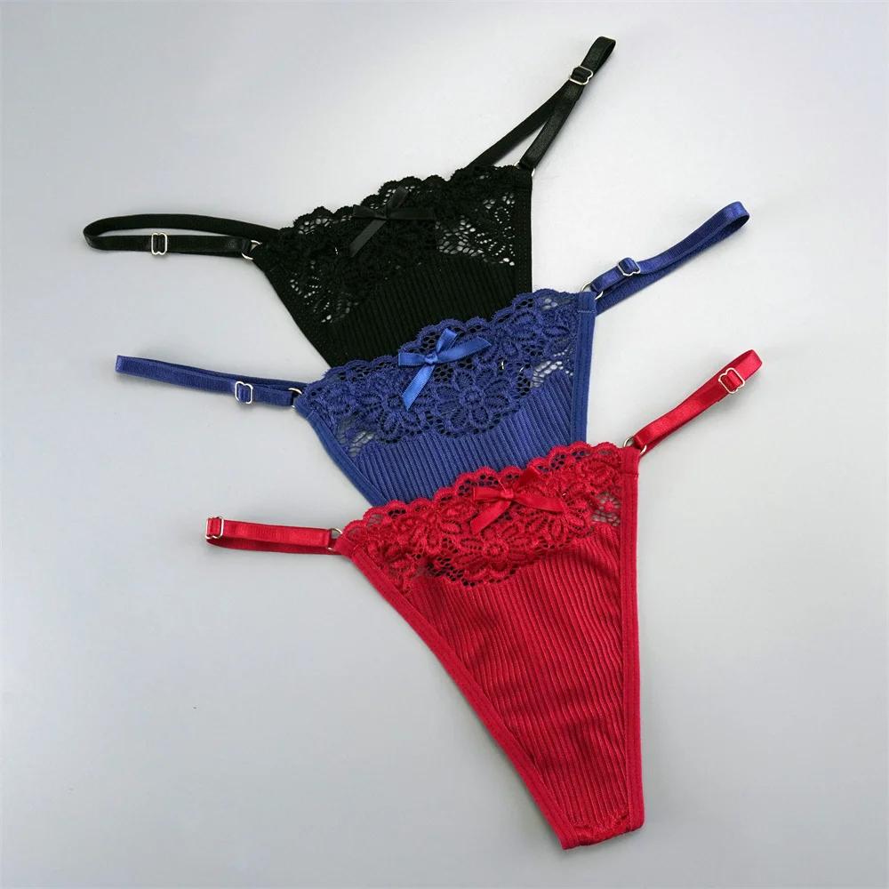 3Pcs/Pack Women Sexy Thong  Low Waist Sexy Underwear Hollow Out Lace Panties Lingerie Superior Comfortable G-String Fast Send