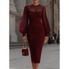 HNXC Women's Fashion Autumn Winter O-Neck Long Sleeve Solid Color Print Casual Dresses Classic Exquisite