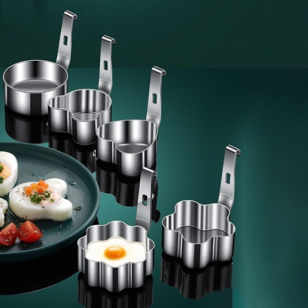 New Stainless Steel Egg Cooker Heart-Shaped Nonstick Egg Poacher Hotpot with Hook Steamed Egg Mold for Kitchen Cooking Tool