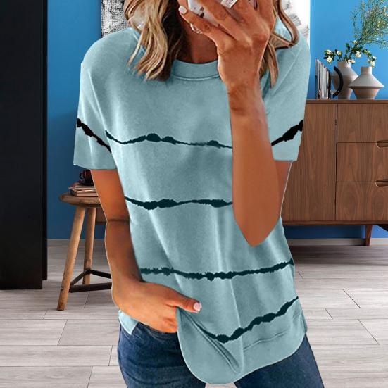 

Блузка с коротким рукавом Tie Dye Свободный топ для женщин с круглым вырезом