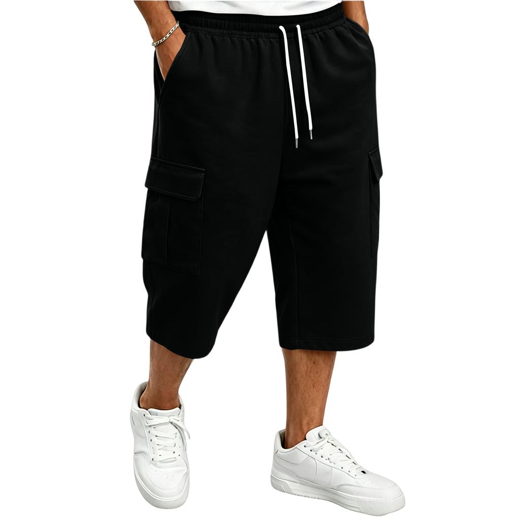 Men's Casual Drawstring Cargo Shorts 7/8 Length for Summer Everyday Wear