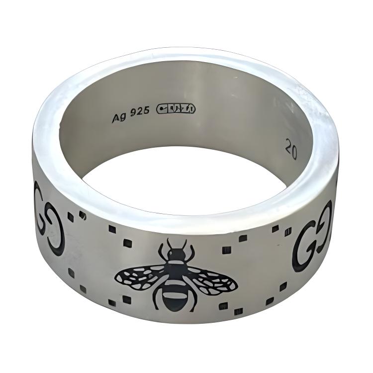 Gucci Ineinandergreifender G und Biene Gravierter Ring 728304 J8400 0728