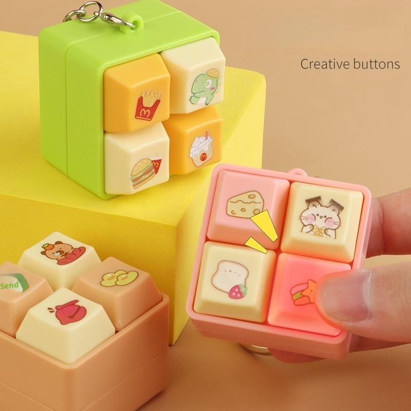 Relaxing Cartoon Keychain Diy Keyboard Keys Button Music Keychain Keycap Relief Stress Clicker Toy