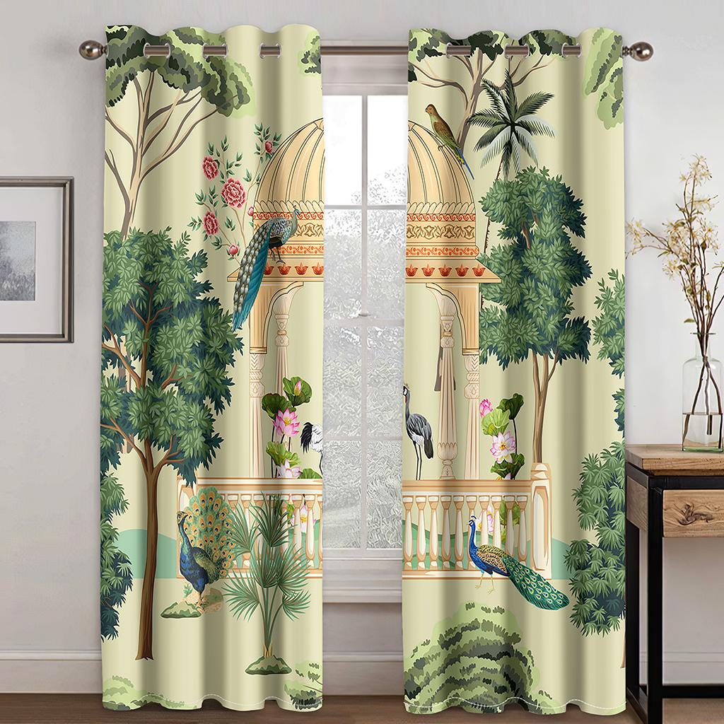 Peacock White Feather Curtains 3D Digital Print Polyester Curtains Luxury Living Room Bedroom Decorative Curtains 2 Panel