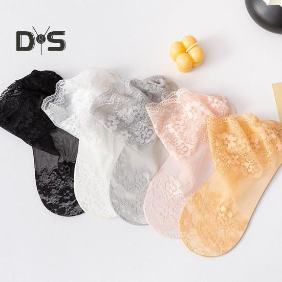 Chaussettes en Dentelle pour Femmes Chaussettes de Cheville en Dentelle Florale Transparentes en Maille Été Ultra-Fines Résille Volantées pour Adolescentes Filles