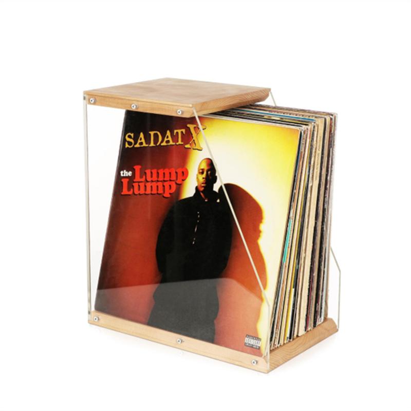 Wooden Record Rack Desktop Ornament Transparent Vinyl Record Display Rack Cassette Book Storage Box Solid Wood Organizer