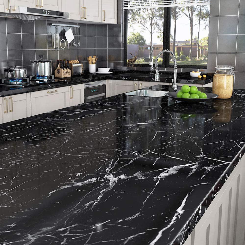 Black Marble Self Adhesive Waterproof Wallpaper for Kitchen Cabinets Countertops Door Wall Sticker PVC Contact Paper