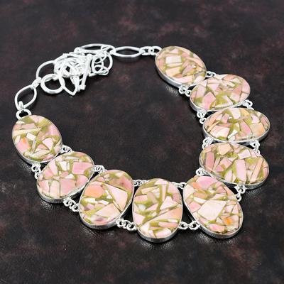 Collana in opale rosa rame con pietre preziose, gioielli fatti a mano, collana in argento sterling 925, collana con catena regolabile, regalo per moglie, gioielli con pietra portafortuna