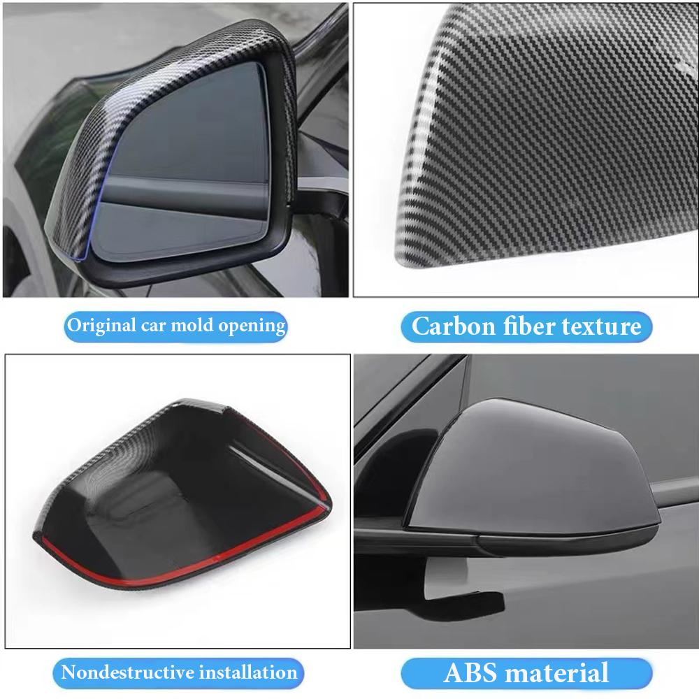 For Tesla Model 3 Y Rearview Mirror Cover Bright/Matte Carbon Fiber Rear View Mirror Decorative Shell Exterior Car