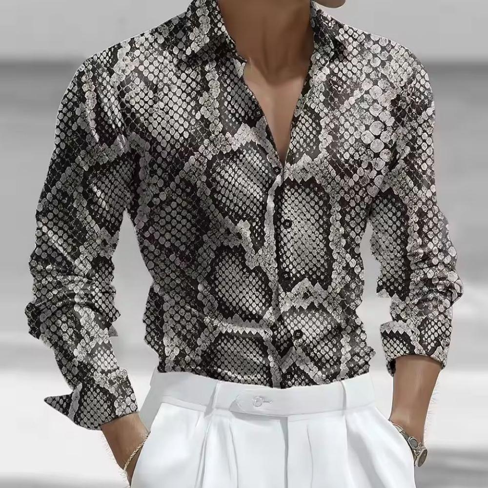 Mode Heren Shirt met Lange Mouwen Slangenhuidpatroon Outdoor Kleding Polyestervezel Digitale Print Zomer