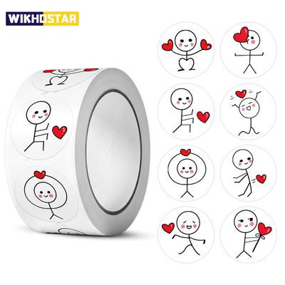 500pcs 20mm Cartoon Reward Sticker Roll Love Adhesive Labels Stickman Sticker for Valentine Wedding Gift Decor Envelope Sealing