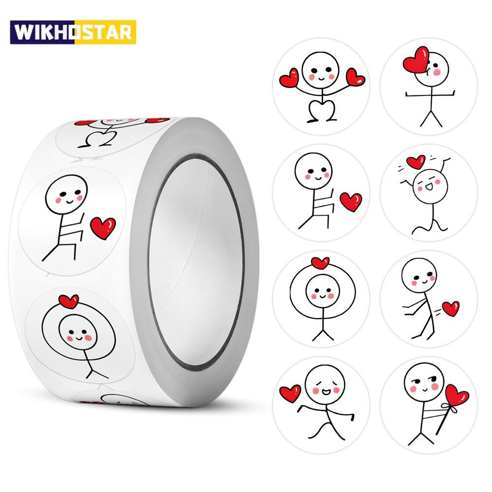 500pcs 20mm Cartoon Reward Sticker Roll Love Adhesive Labels Stickman Sticker for Valentine Wedding Gift Decor Envelope Sealing