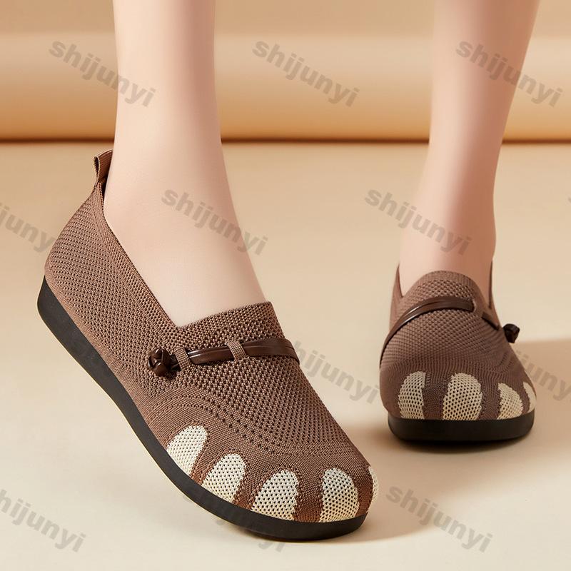 Women's Flats Summer New Breathable Soft Sole Lightweight Comfortable Casual Shoes Fly Weave Non Slip Slip on Vulcanized Shoes