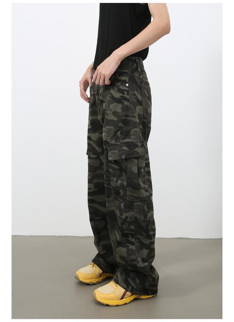Nirben American Vibe Retro Camouflage Heren Wijde Werkjeans