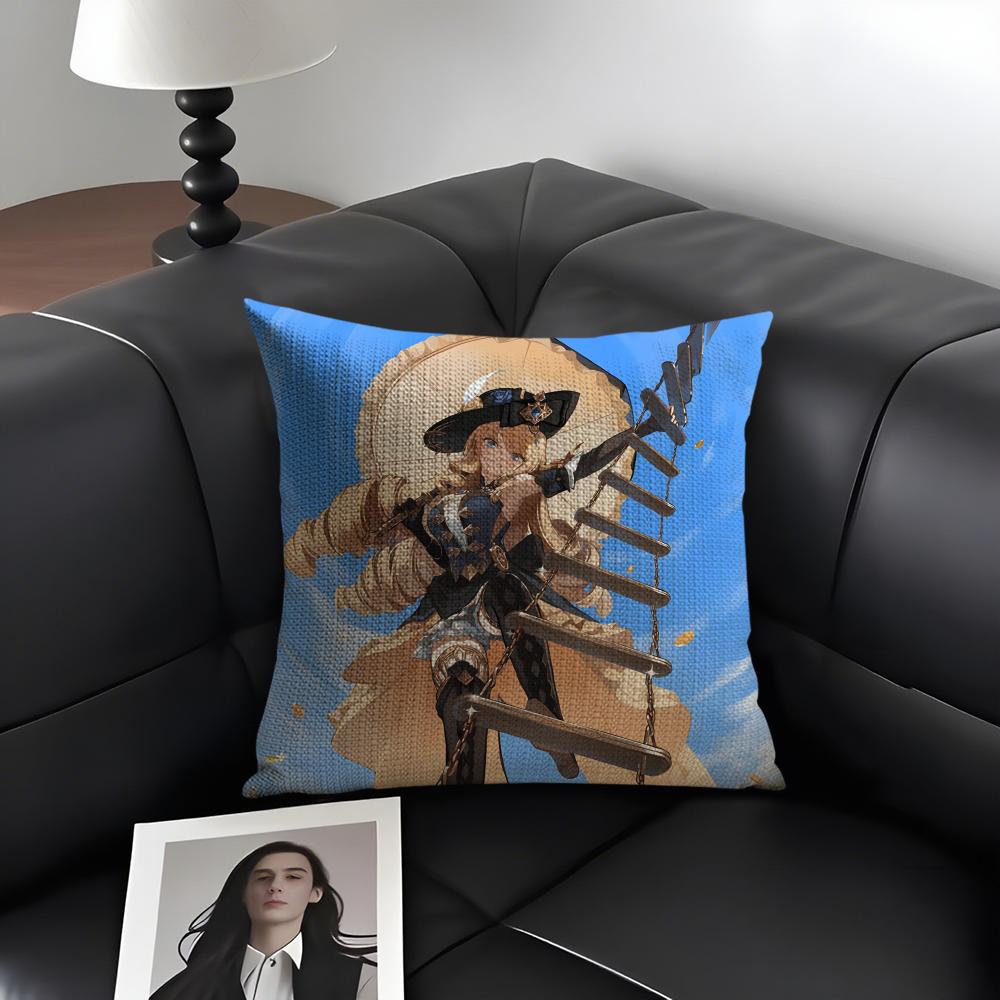 NNavia GenshinN Anime Cushion Cover Natural Linen Organic Fabric DoubleSided Printing Sofa Home Decor Gift Pillow Case