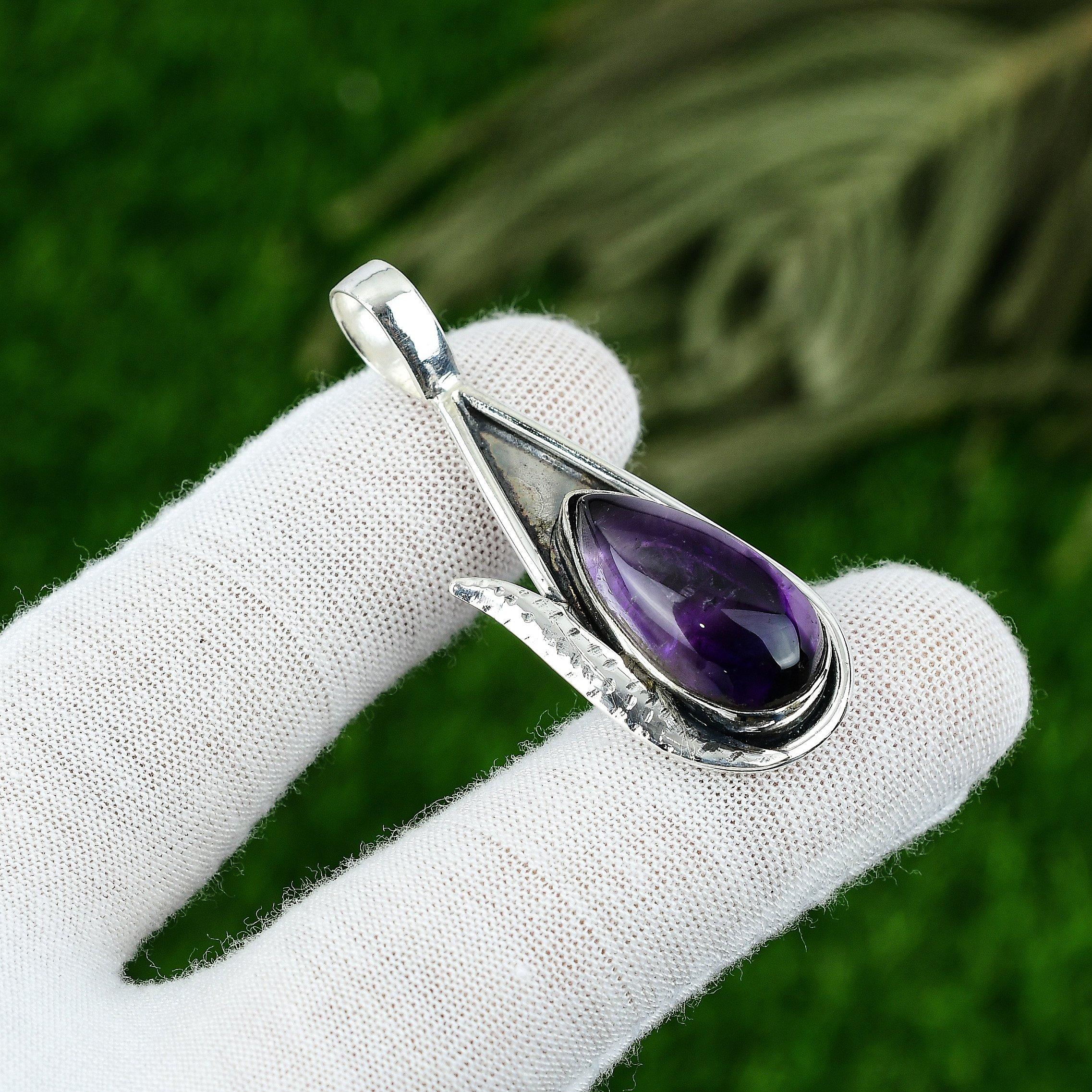 

Sterling Silver Pear Star Amethyst Stone Birthday Trendy Bezel Sister Pendant