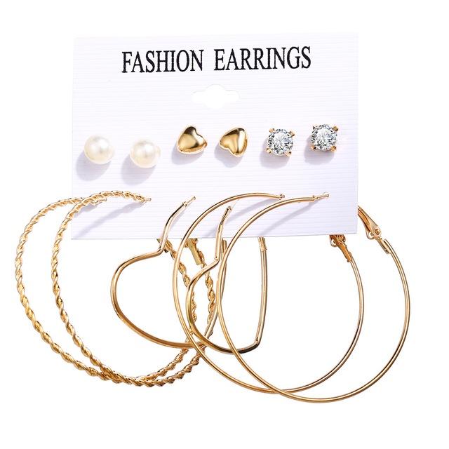 IF ME Korean Geometric Tassel Earring Set Simple Retro Leaf Heart Gold Earrings Jewelry Accessories
