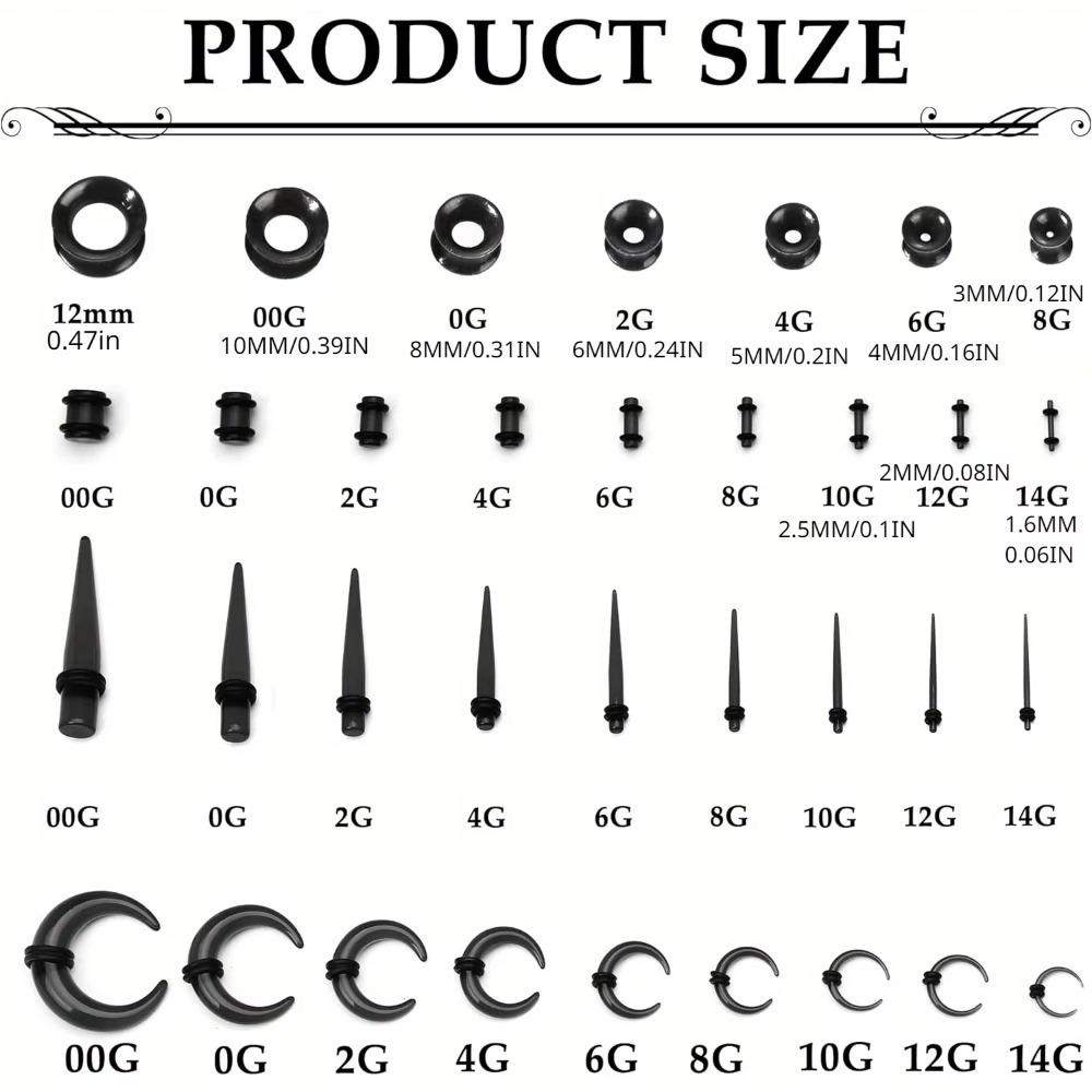Bobisty 1pc Ear Stretching Kit 14G-00G Acrylic Tapers Plugs Acrylic C Shape Pincher Tapers Silicone Tunnels Ear Gauges Expander