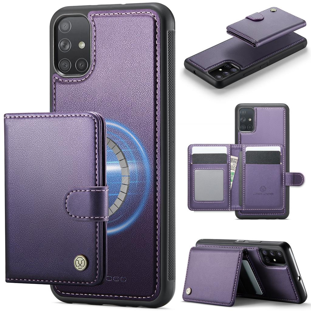 For Samsung Galaxy A51 4G SM-A515 Case JEEHOOD J09 RFID Blocking Card Holder Leather Back Phone Cover Magnetic Case