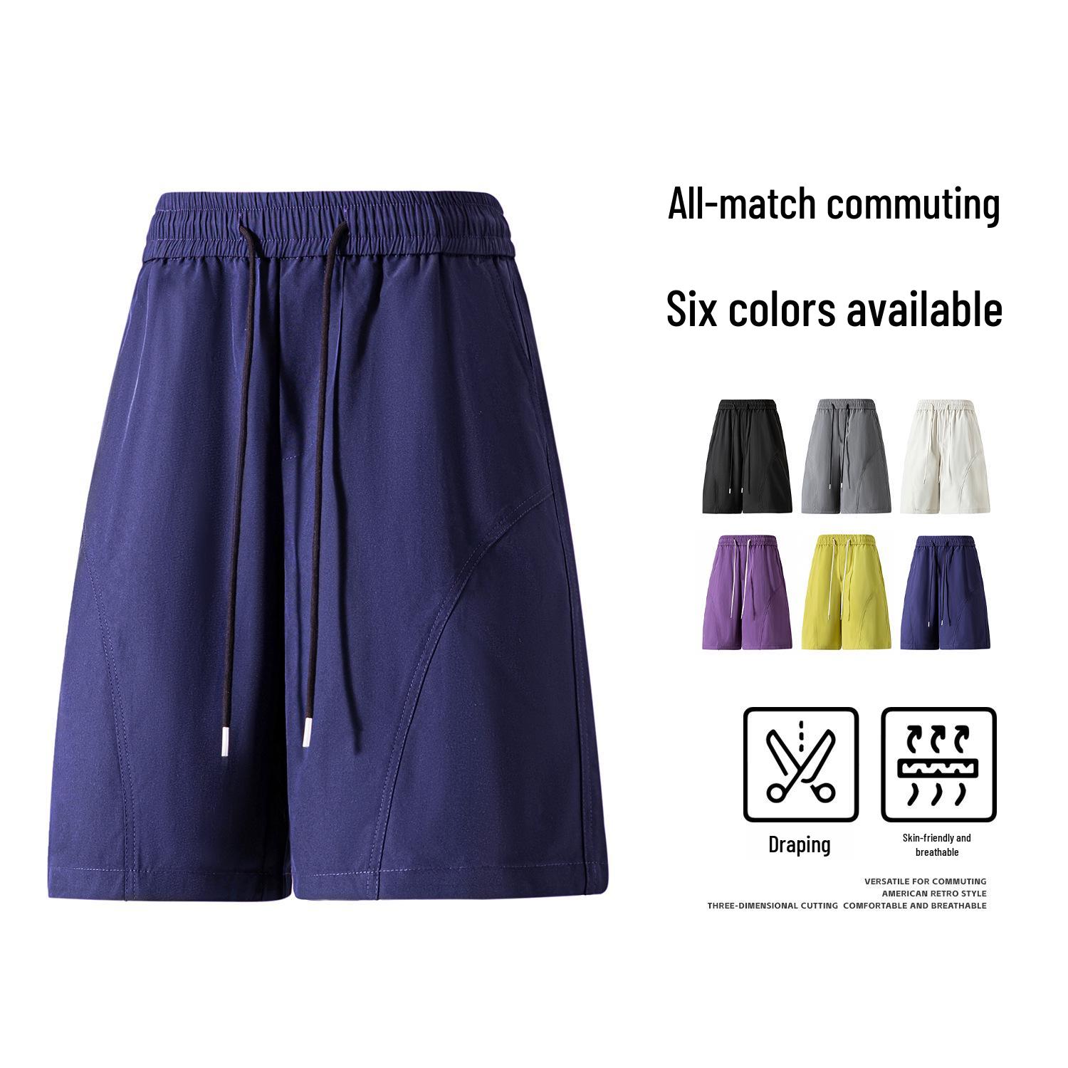 

European Men s Casual Breathable Summer Shorts - Trendy, Versatile & Sporty Five-Point Pants M темно-синий