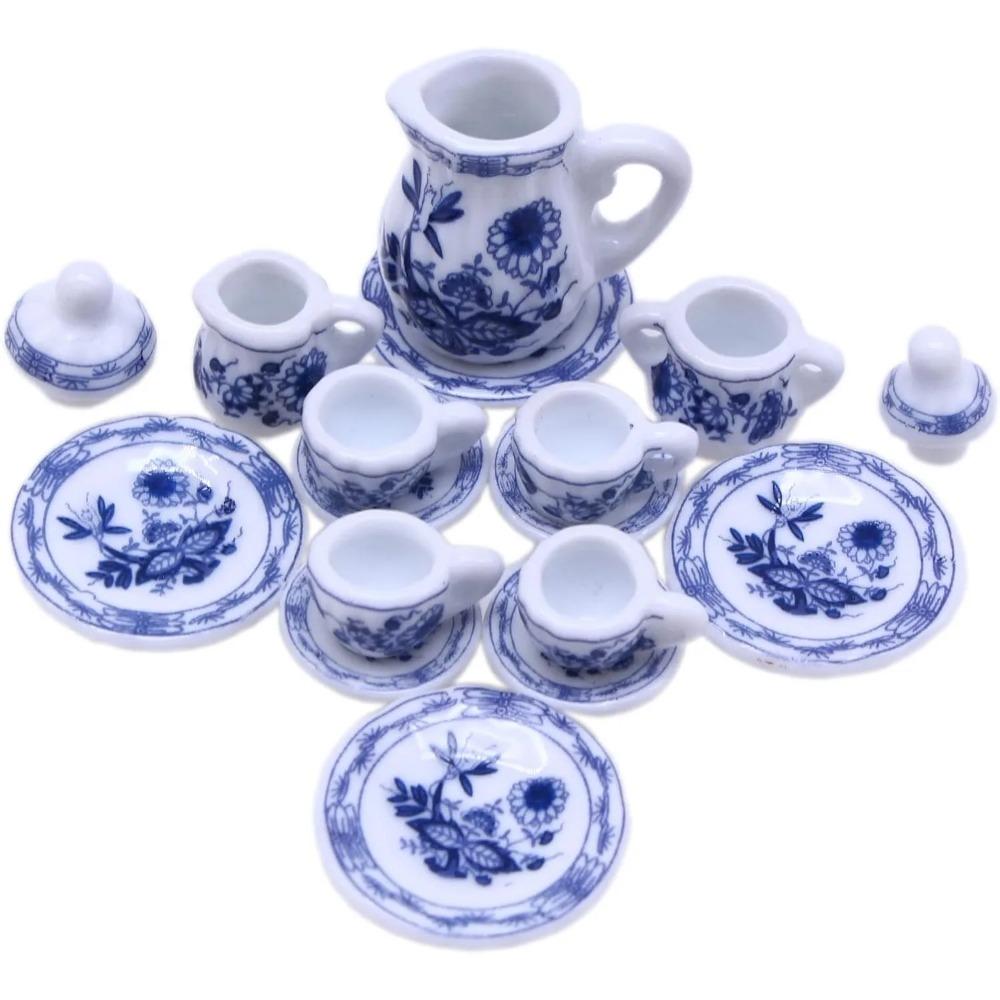 Ceramic Mini Tea Set Dollhouse Porcelain Tea Cup Playset Dollhouse Play Toy For Kids Miniature Food Dishes Cups  Plates Gift