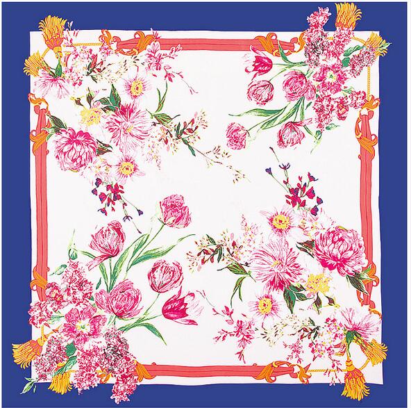 

Luxury Brand Twill Silk Scarf Women Shawls Wrap Flowers Printed Square Scarves Echarpes Foulard Female Bandanas 130X130CM
