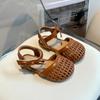 Kleinkind Mädchen Sandalen Kinder Sommer Sandalen Einfarbig Aussparungen Kinder Lässige Gewebte Mode Lauf Flache Sandalen Seite Schleife