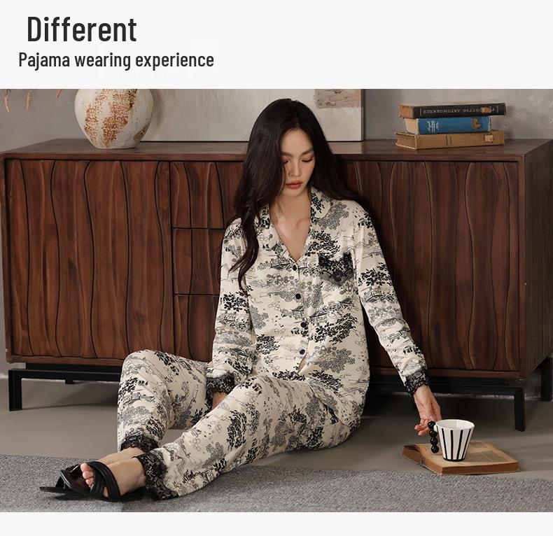 Autumn/Winter Modal Cotton Women's Long Sleeve Pajamas Set with Hyaluronic Acid - High-End Spring Style for Indoors and Outdoors
