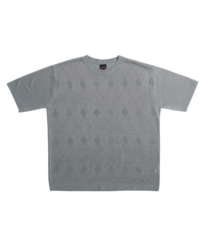 STAGE NAME Cool Soft Diamond Punching Knit Short Sleeve Tee_Gray
