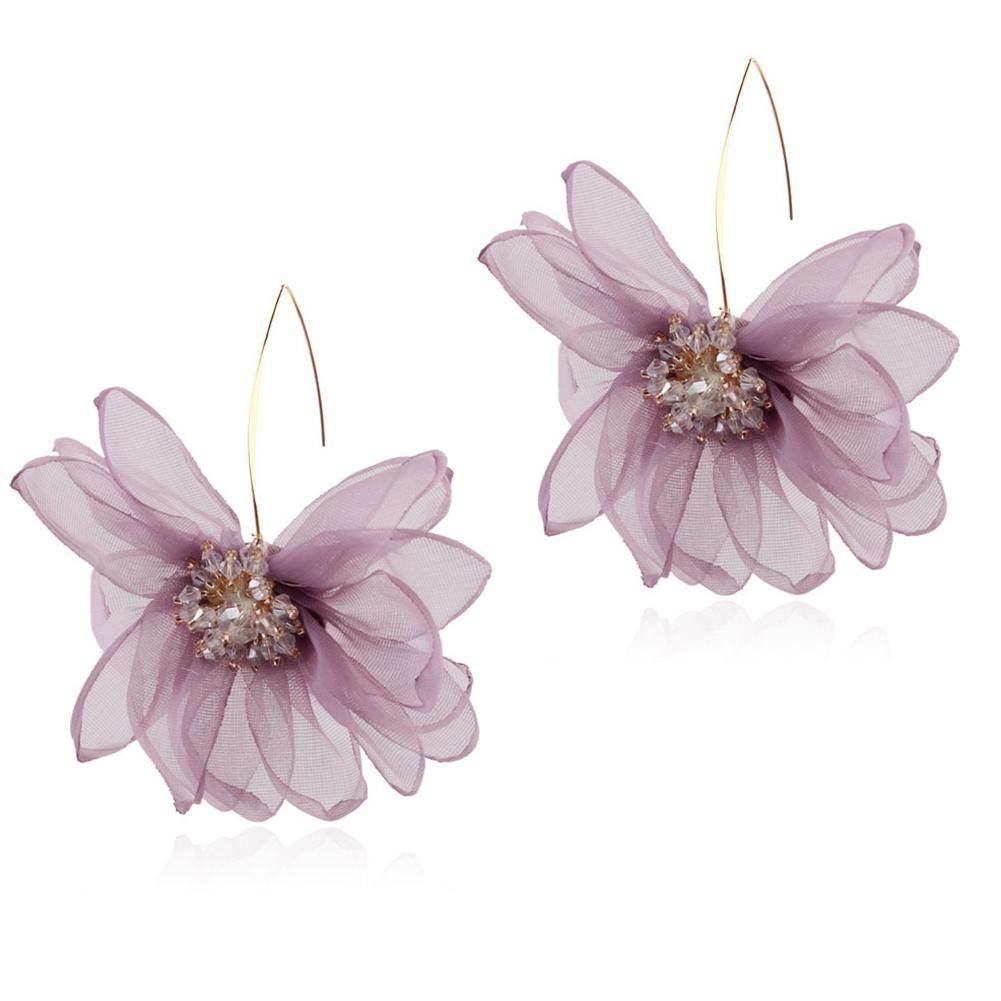 Women Sweet Fairy Style Fabric Big Petal Flower Earrings