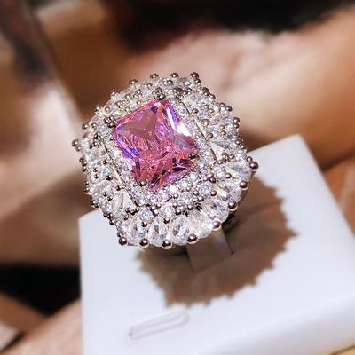 Luxusní prsten pro ženy AAAA diamantový růžový zirkonový prsten vysoce kvalitní párty šperky svatební snubní prsten dárek k výročí