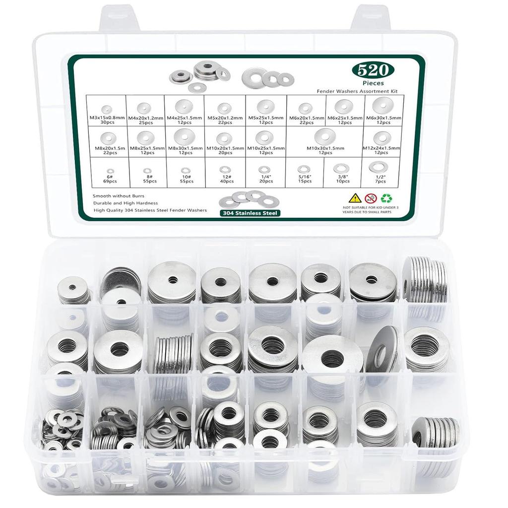 520pcs580pcs620pcs684pcs180pcs360pcs900pc Flat Washer Set 304 Stainless Steel