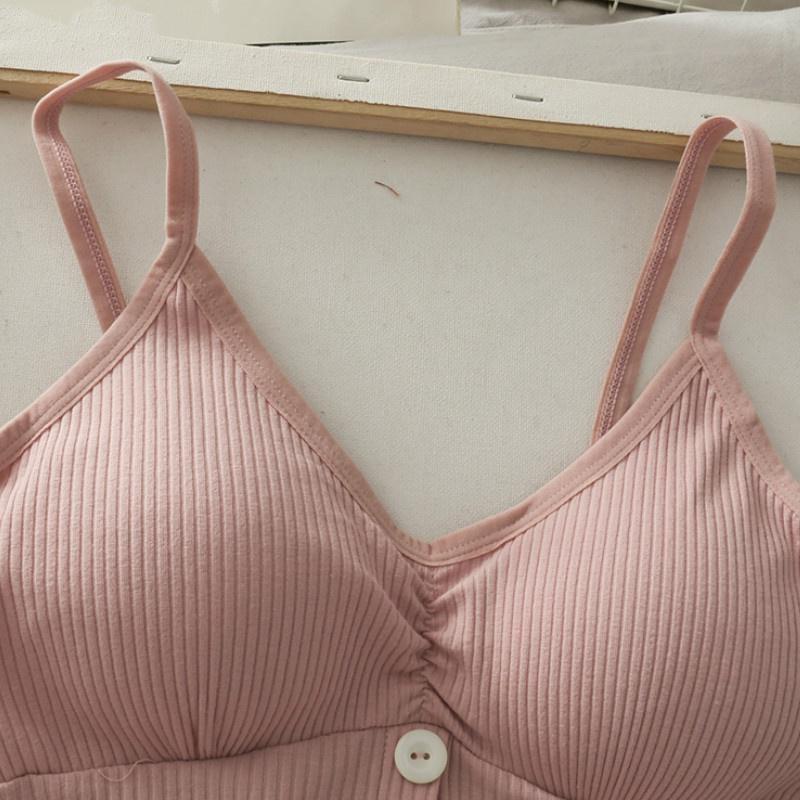 Fashion Ladies V-Neck Knitted Button Strap Vests Sexy Solid Colors Sleeveless Tank Tops Spring and Summer and Autumn Seamless Underwear Camisoles