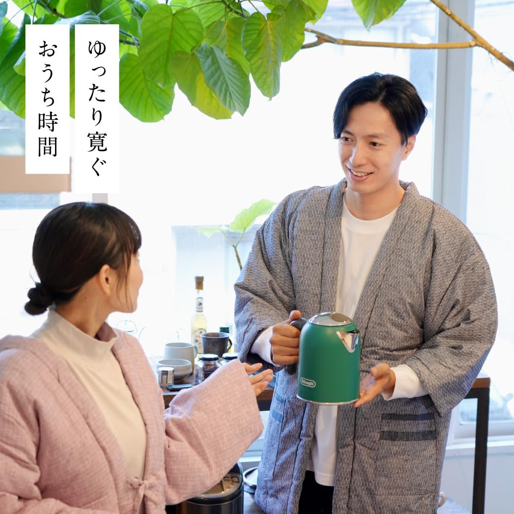 ROCCA Hanten Hanten Made In Tsumugi Standard One Size Fits All Gray X Men's (Kurume Rokka) Japan, Silk, Fit, Loungewear, (Flying Stripes, White)