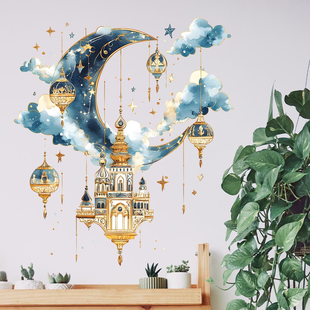 Fantasy Moon Pendant Lamp Castle Wall Sticker Living Room Entrance Wall Decoration Self-Adhesive
