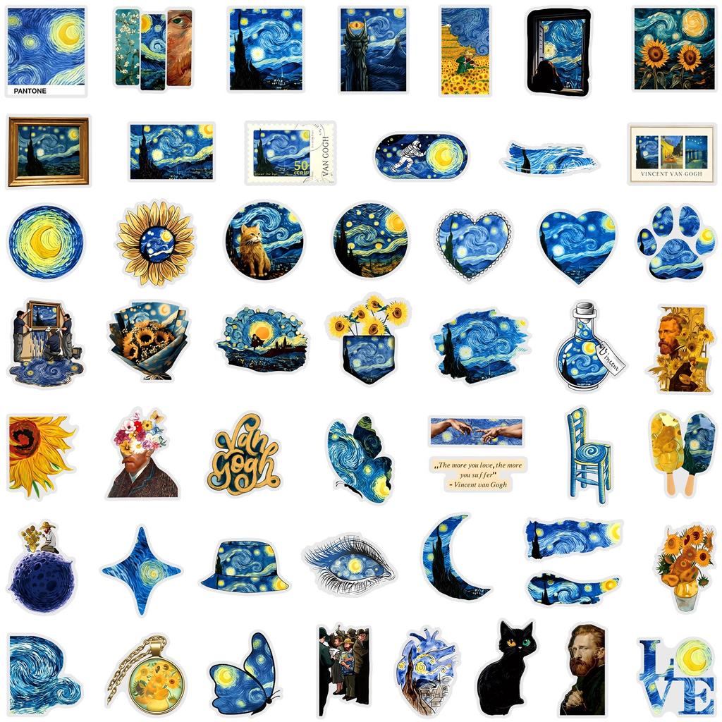 50Pcs/Set The Starry Night . Van Gogh Art Gallery PET Clear Stickers Waterproof DIY Fashion Decals Journal Stickers (2 Styles)