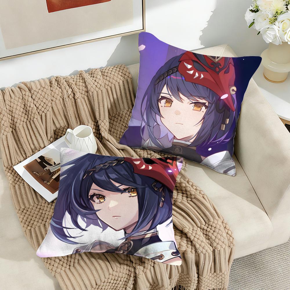Kujo Sara Genshin Impact Cushion Cover Silky Short Plush Invisible Zipper Dustproof Sofa Pillow Case For Home Decor