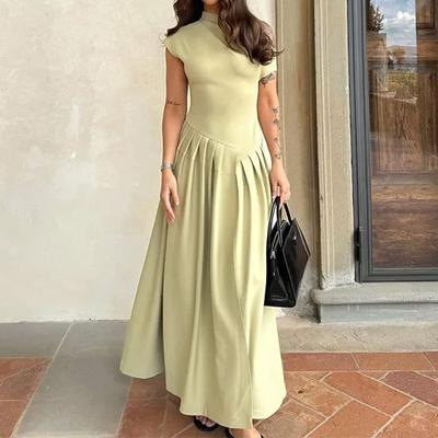 Women's Fashion Summer Spring Solid Color Print Sleeveless Half Turtleneck High Waist Casual Dresses
