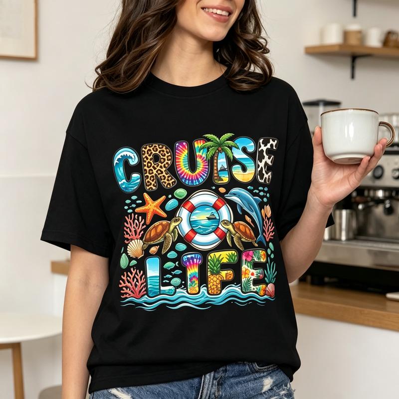 Cruise Life T Shirt Unisex Tropical Vacation Sea Turtle Dolphin Print Casual Cotton Short Sleeve Y2k Top Harajuku