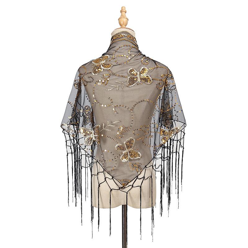 Meier Butterfly triangle scarf - openwork tassel embroidered party banquet evening dress lace shawl