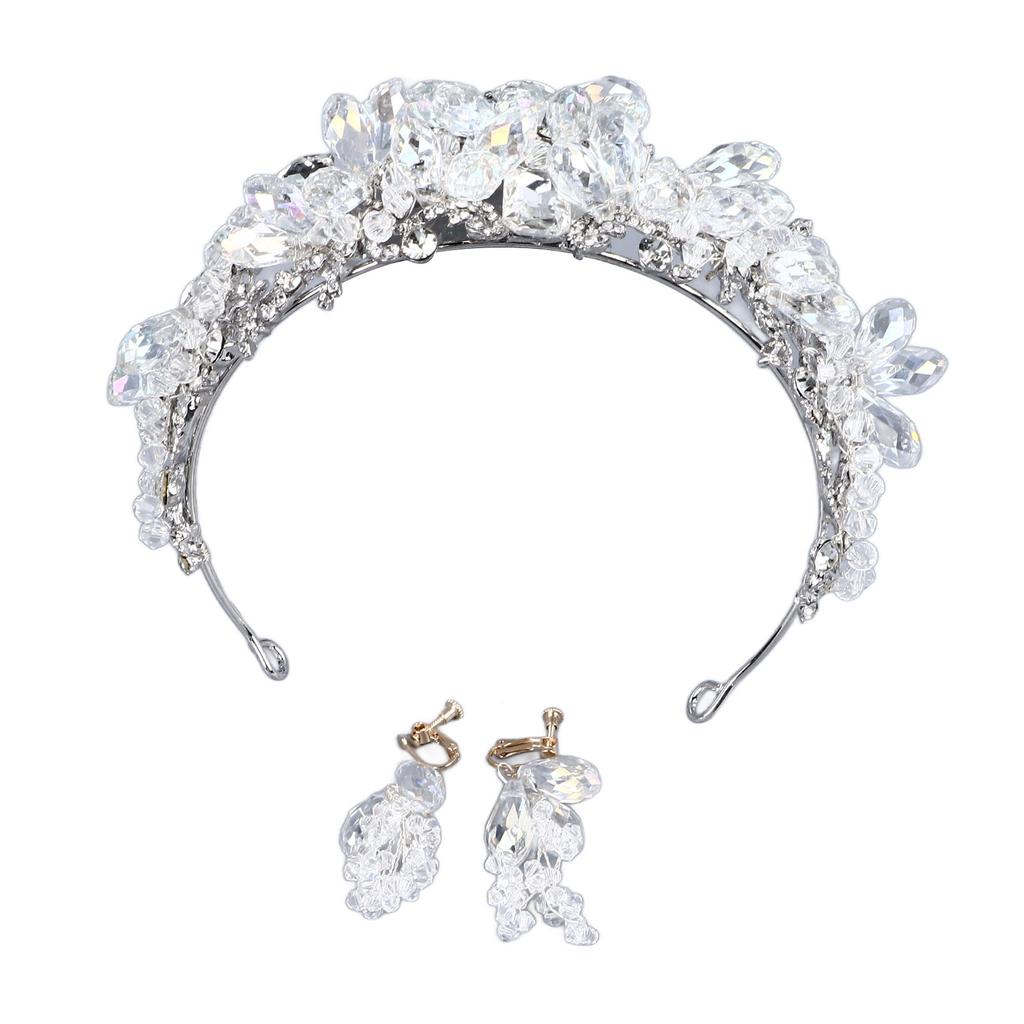 Rhinestone Tiara Hard Alloy Strong Rustproof Elegant Sparkling Compact Princess Tiara with Dangle Earrings for Party