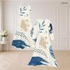 Women Plus Size Two Piece Set Abstract Printed V Neck Strappy Flared Dress Three Quarter Sleeve Long Open Front Cardigan Blue White Beige