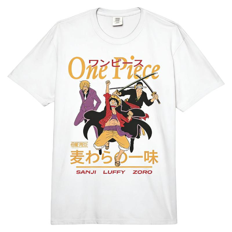 

Футболка One Piece с принтом Луффи, Зоро, Санджи (Трио Соломенной Шляпы) Мягкий 100% Хлопок Повседневный Наряд Уличный Стиль Топы S