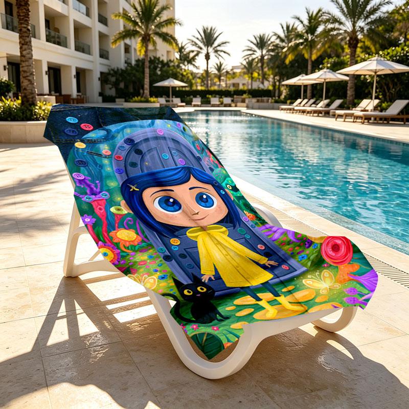 Coraline Print Beach Towel Design, Soft, Lightweight. for Home Bathroom, Spa, Pool, Yoga, Surfing, Camping, Gift for Family, Friend